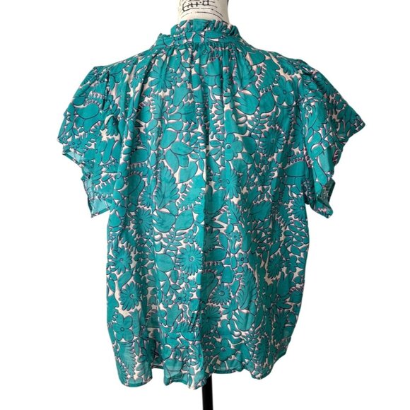 Birds of Paradis by Trovata Clover Top Thicket Blue Teal Cotton Womens Size M - Picture 5 of 9